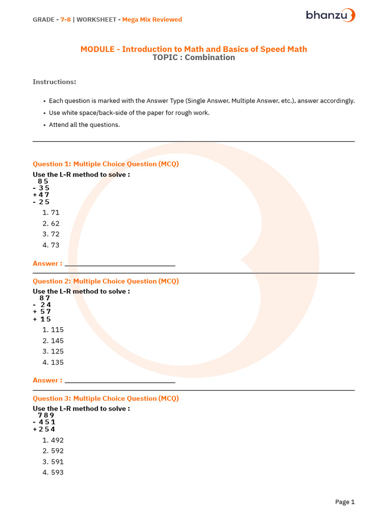 7-8 Grade Math Worksheet: Combinations | PDF | Multiple Choice ...