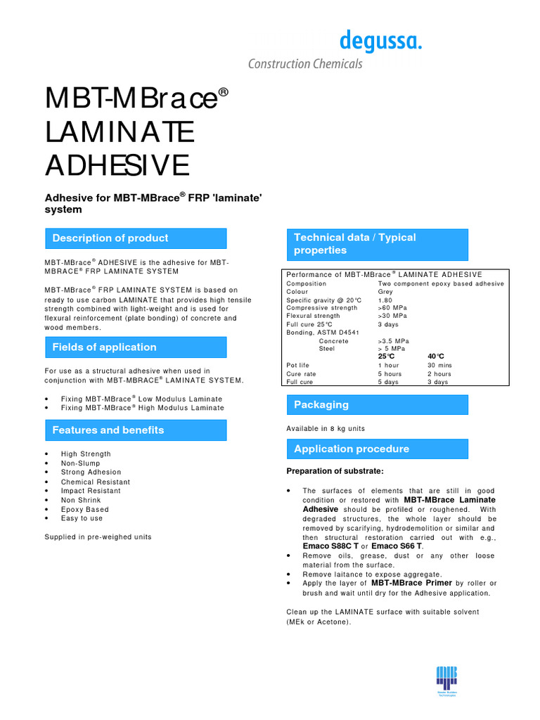 MBrace Laminate Adhesive (UK) | PDF | Adhesive | Fibre Reinforced Plastic