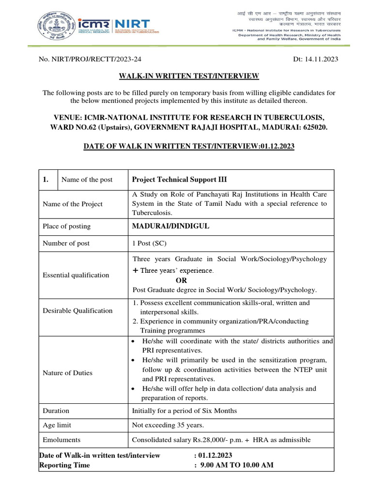 Walk-In Interview for Technical Support Posts | PDF | Employment