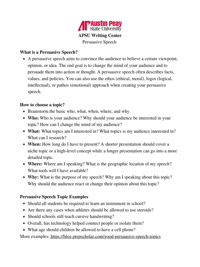 Persuasive Speech and Outline | PDF | Rhetoric | Communication