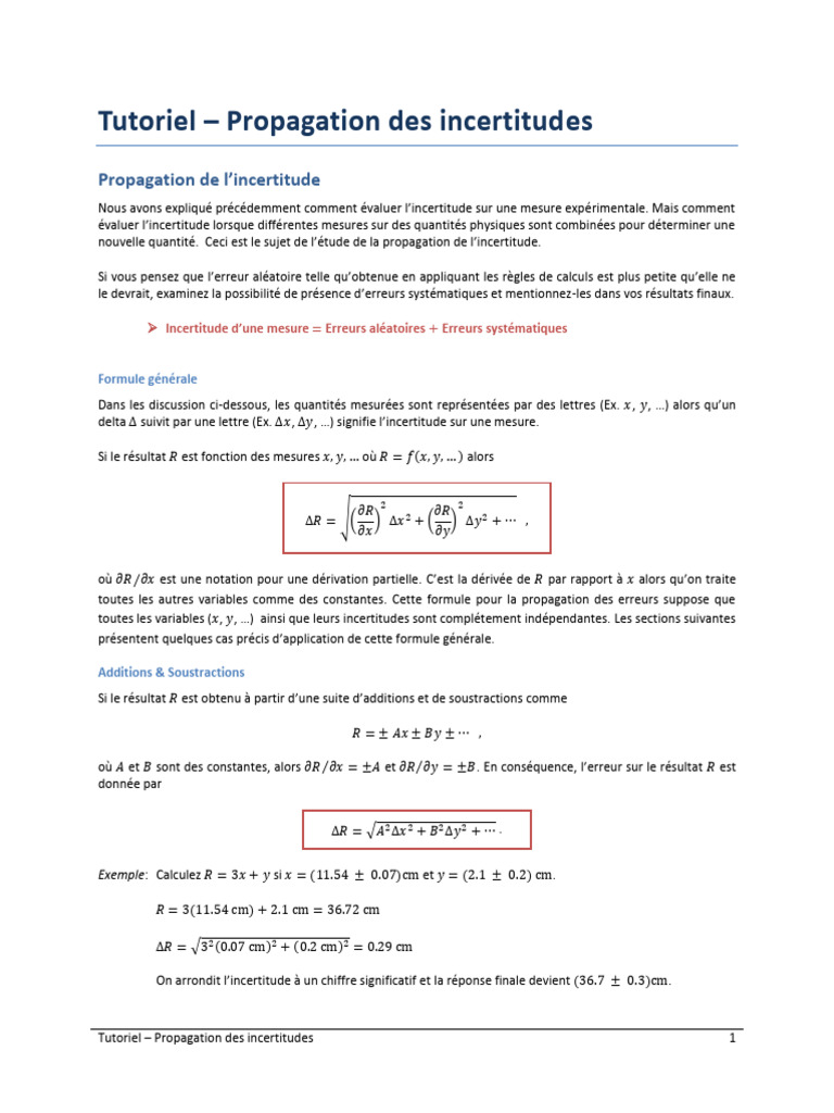 Tutoriel sur la Propagation des Incertitudes | PDF | Mathématiques ...