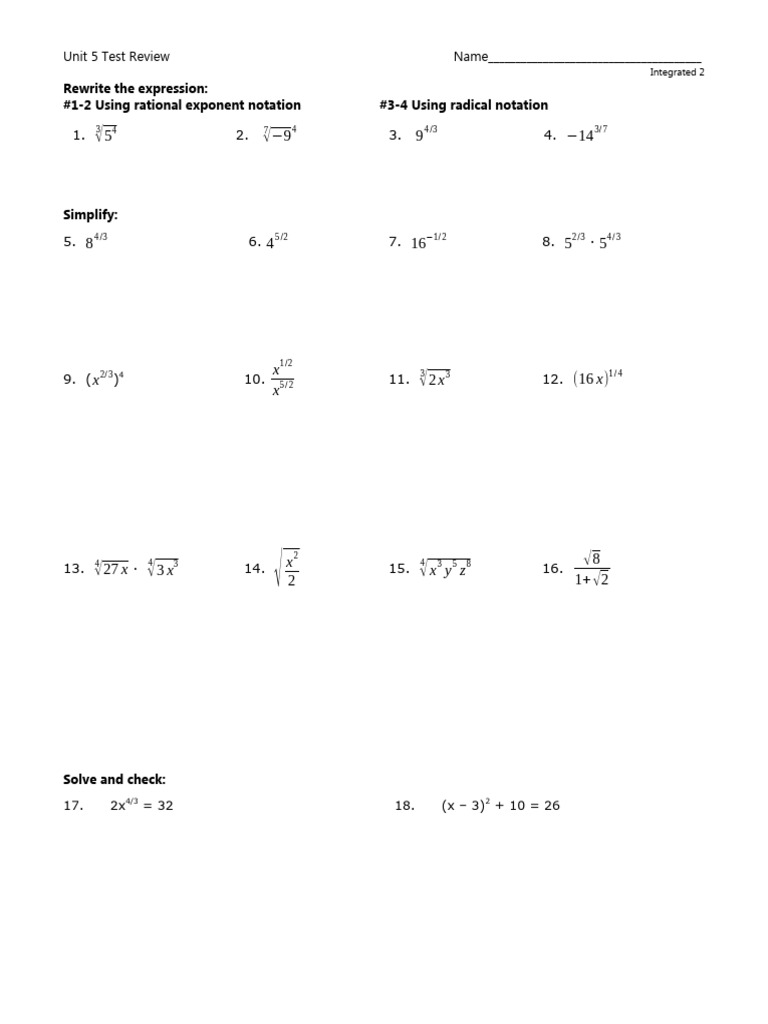 Unit 5 Review: Exponents & Radicals | PDF | Function (Mathematics ...