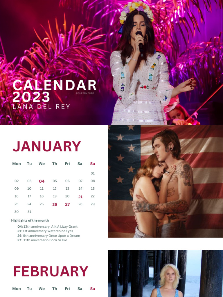 Calendar 2023 Lana Del Rey PDF Pop Music Rock Music