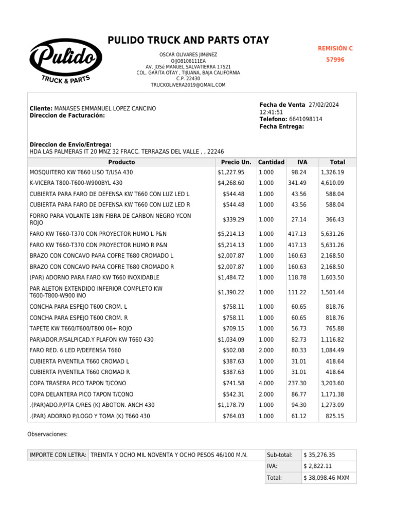 Pulido Truck and Parts Otay PDF Fabricantes de automóviles Marcas