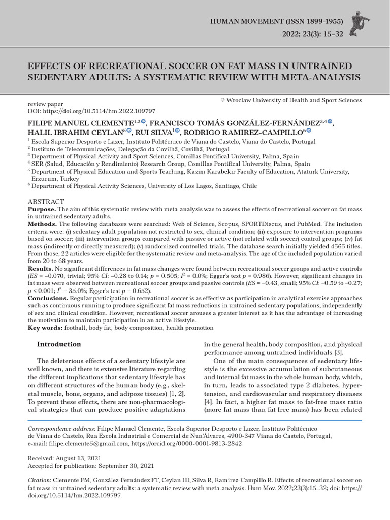 Recreational Soccer's Impact on Fat Mass | PDF | Systematic Review ...