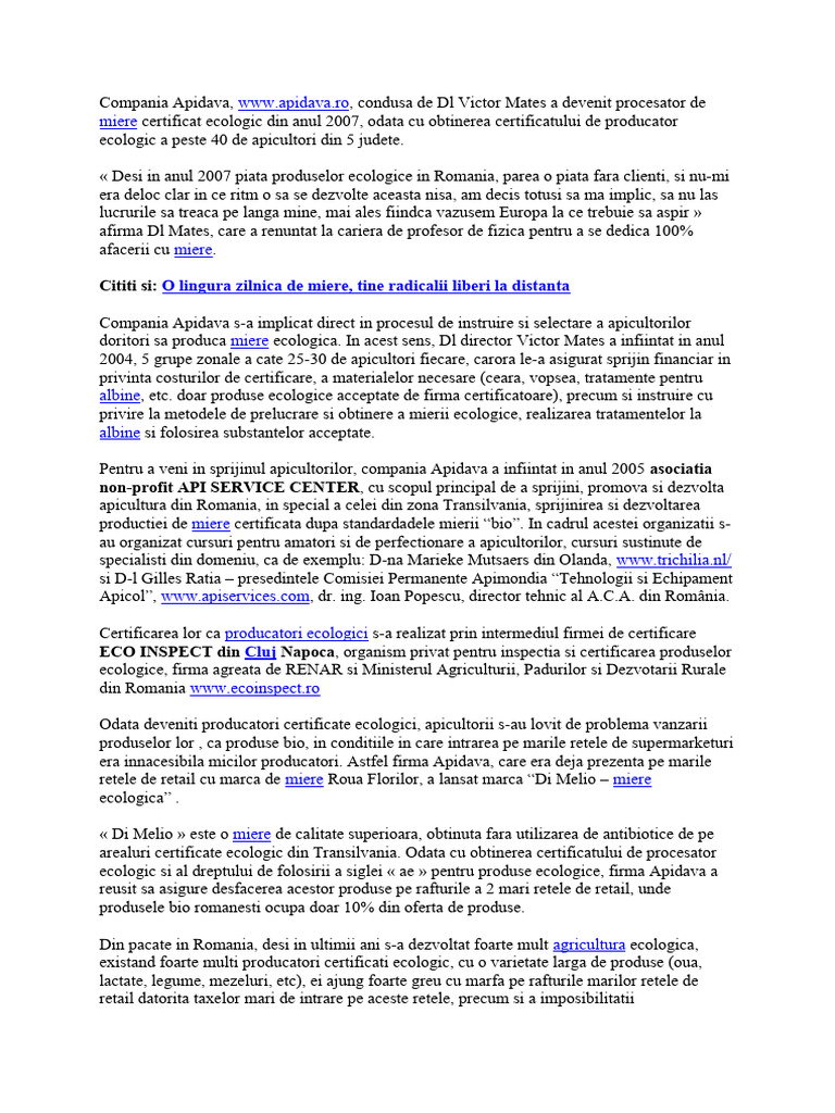 Compania Apidava Proiect ASE | PDF