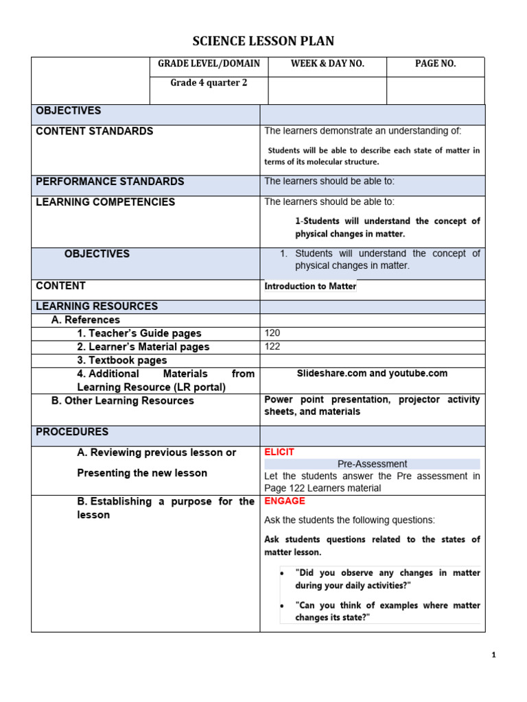 Science Lesson Plan 2 | PDF | Learning | Lesson Plan