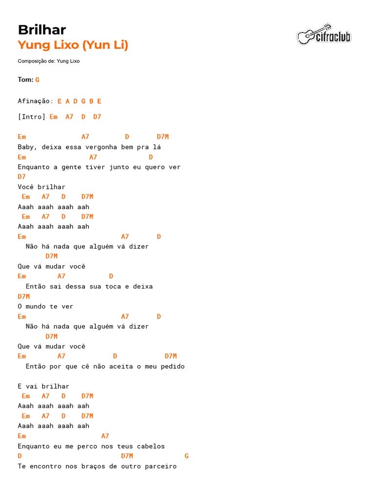 Cifra Club Yung Lixo (Yun Li) Brilhar PDF