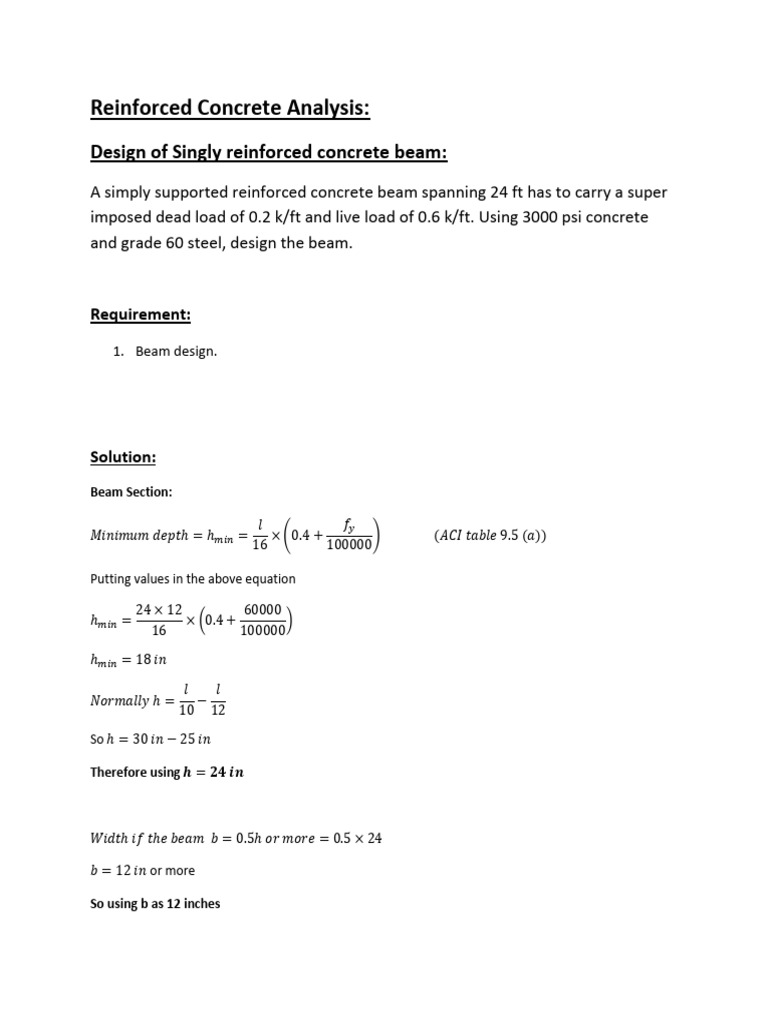 Week 5 Lec 10-Design of Singly Reinforced Concrete Beam Problem 2 PDF ...