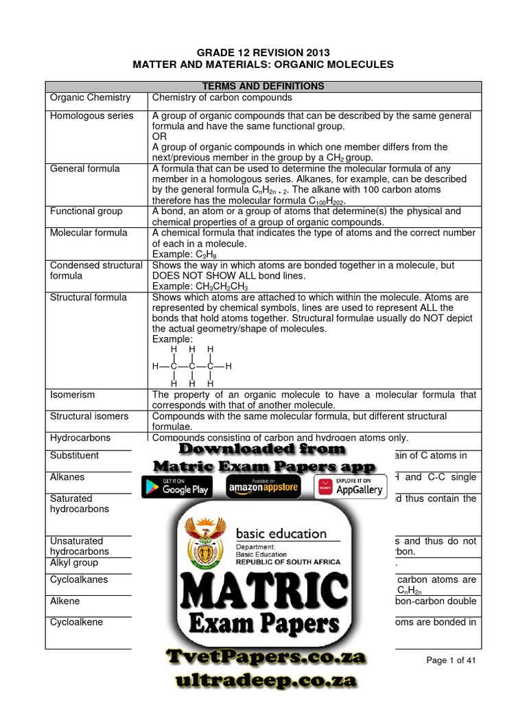 Grade 12 Organic Chemistry Overview | PDF | Alkane | Alkene