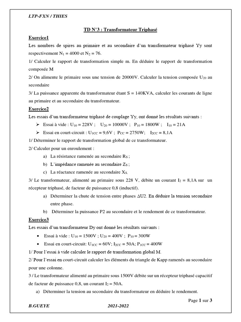 Rapport de Transformation Triphasé PDF Transformateur électrique — free download