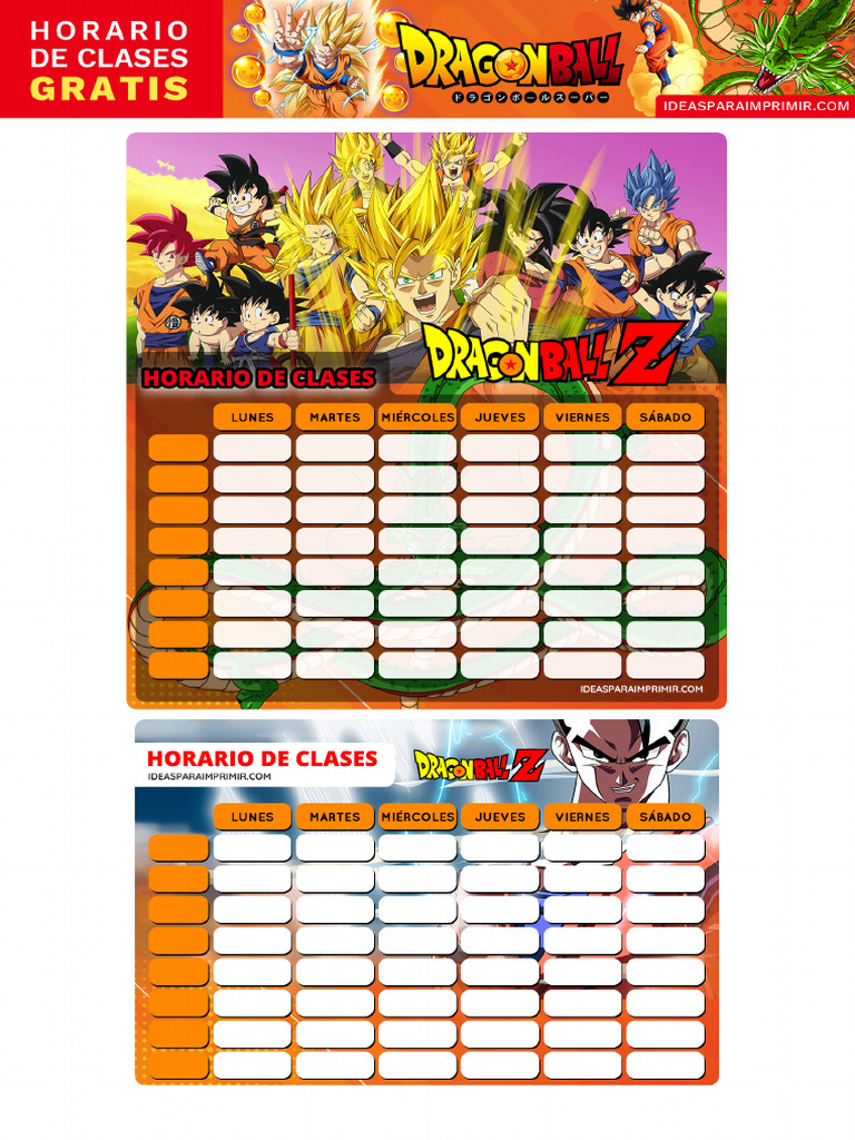 Horario de Clases Dragon Ball para Imprimir Gratis | PDF