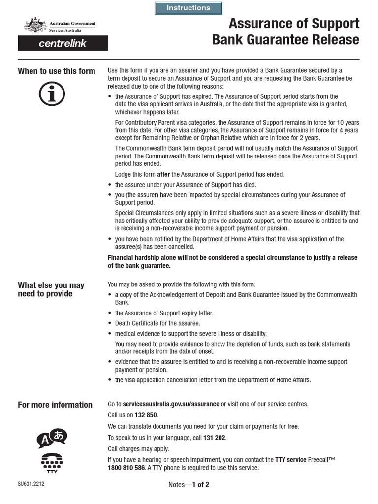 Assurance of Support Bank Guarantee Release: When To Use This Form ...