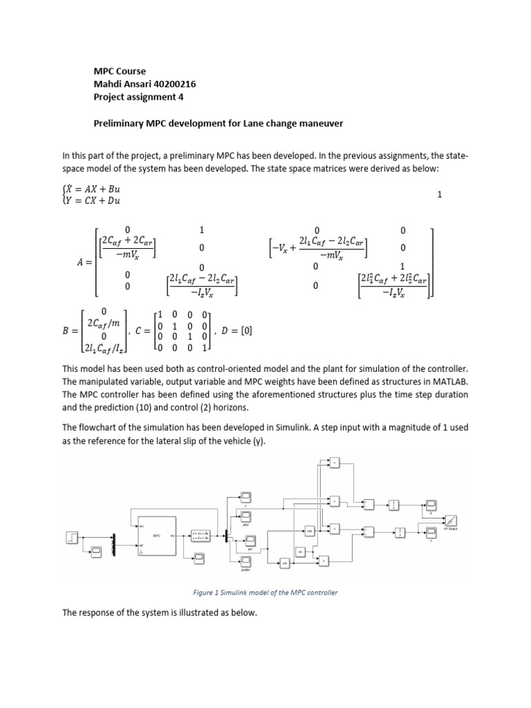 MPC Development for Lane Change Maneuver | PDF | Steady State | Systems ...