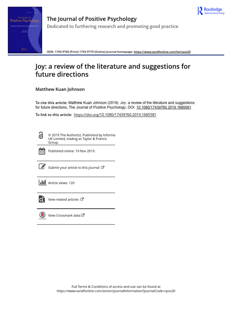 Joy: A Review of The Literature and Suggestions For Future Directions ...