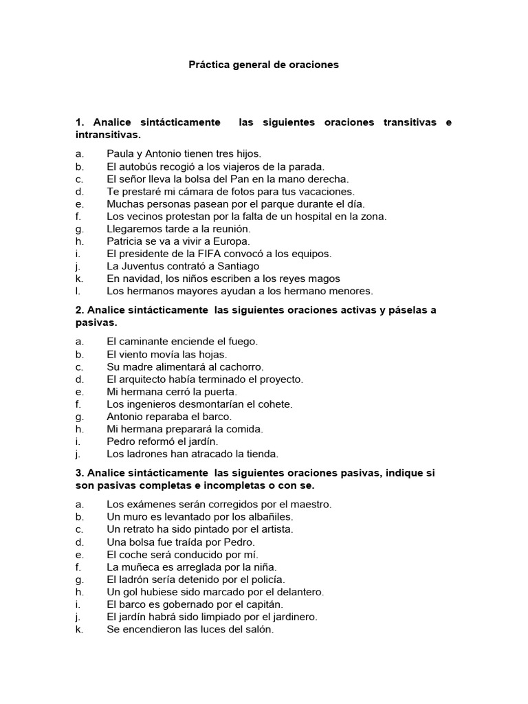 Práctica De Oraciones Pdf