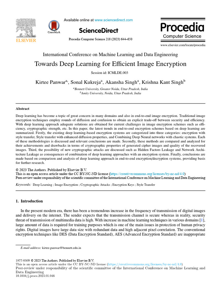 Deep Learning in Image Encryption | PDF | Cryptography | Encryption