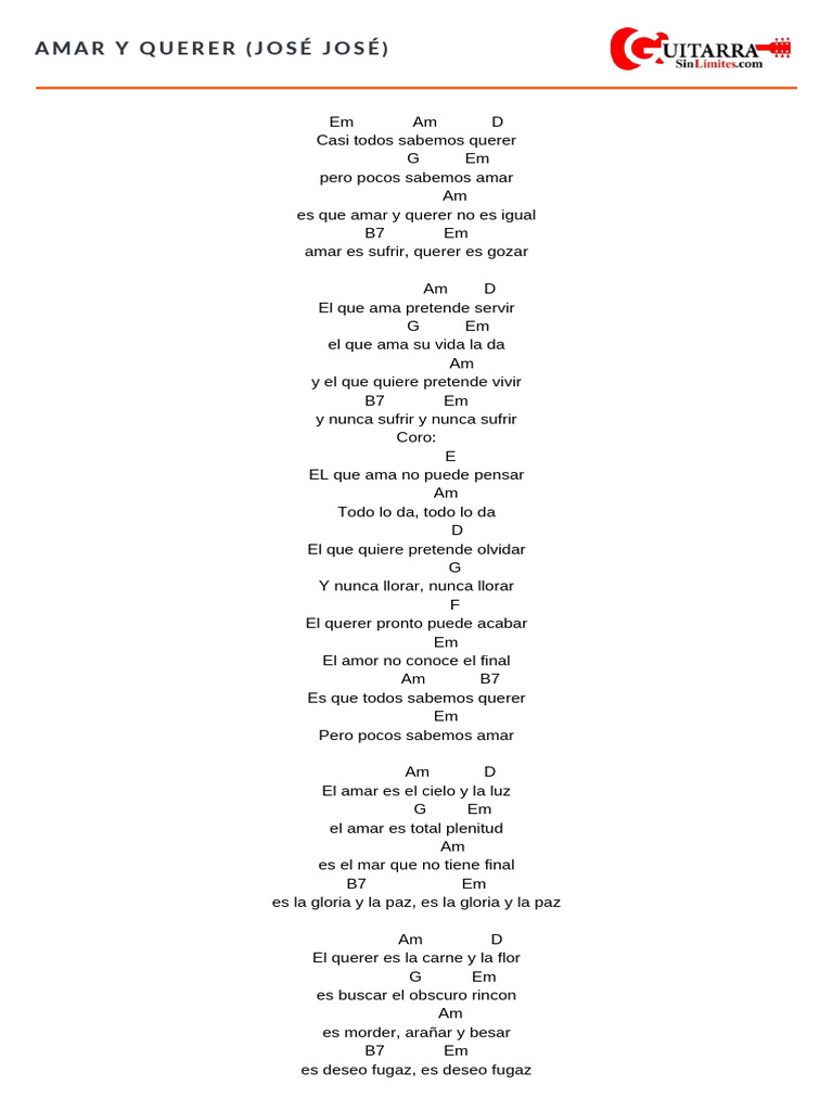 Amar y Querer Acordes Jose Jose PDF