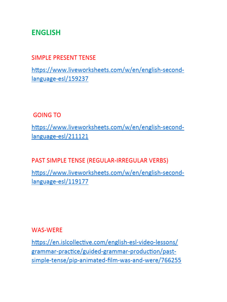 Esl Grammar Simple Present Past Tenses Pdf Computers