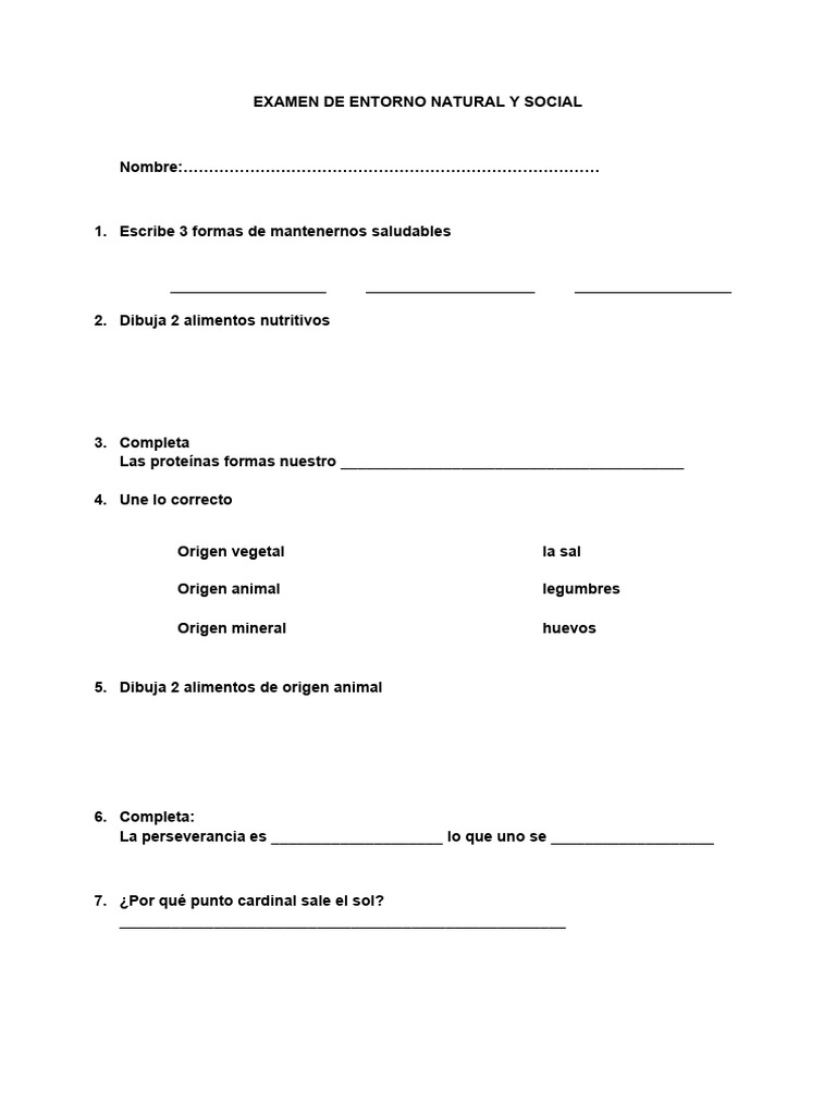 Examen de Entorno Natural y Social | PDF | Relaciones personales ...