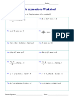 Evaluate Expressions Worksheet