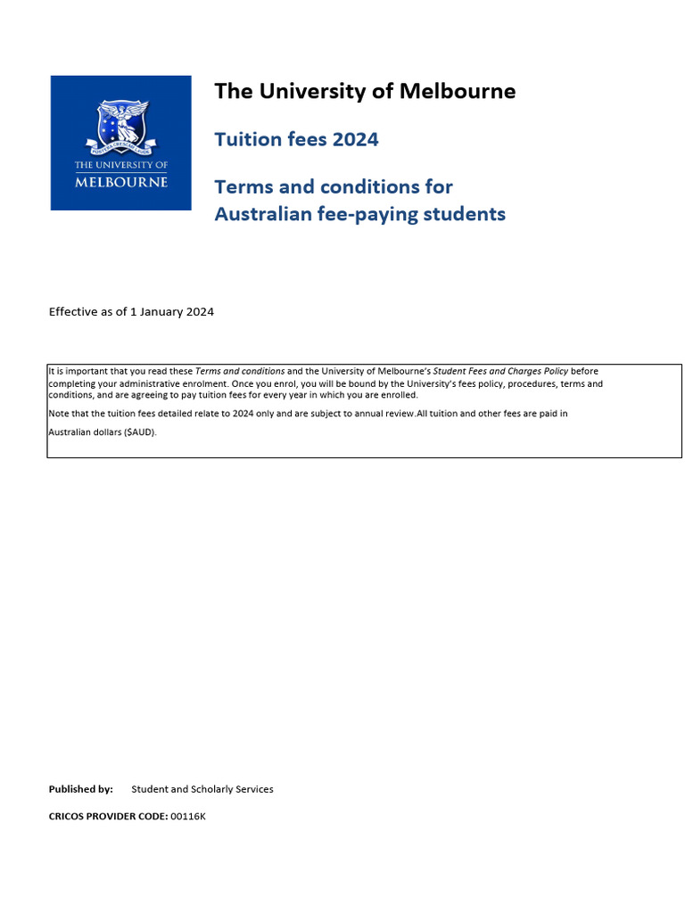 2024 Tuition Fees Terms and Conditions For Australian Fee Paying