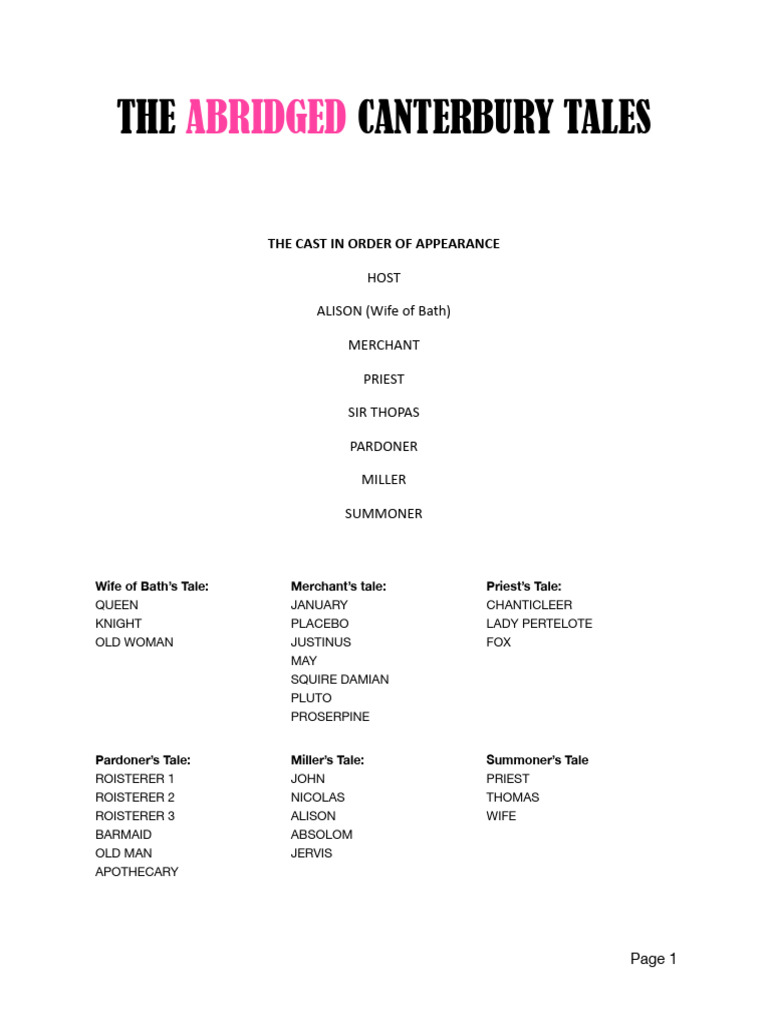 Abridged Canterbury Tales Cast Overview | PDF | Virtue | The Canterbury ...