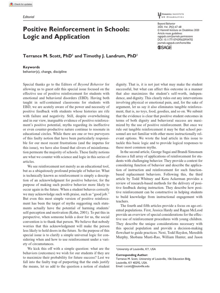 Positive Reinforcement In Schools Logic And Applicationbeyond Behavior
