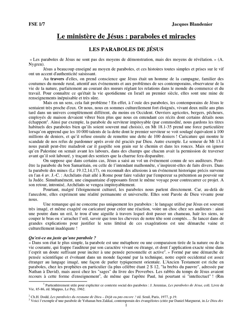 Paraboles de Jésus : Significations et Contextes | PDF | Jésus | Messie