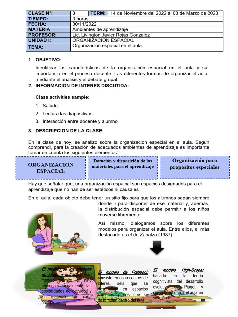 Organización Espacial en el Aula | PDF | Salón de clases | Aprendizaje