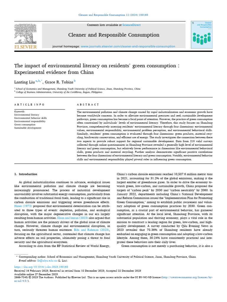 Impact of Environmental Literacy on Green Consumption | PDF ...