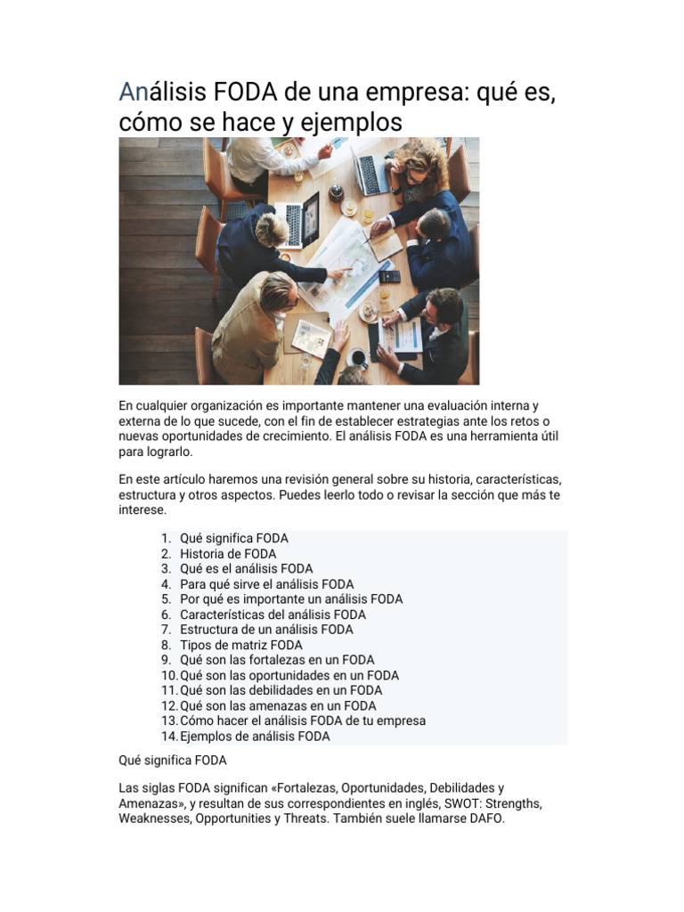 Análisis FODA de Una Empresa | PDF | Análisis FODA | Business