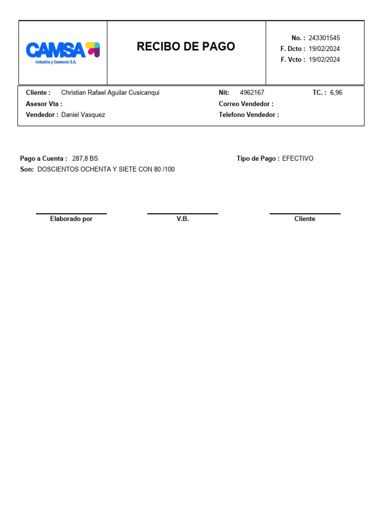 Recibo de Pago A Cuenta Rafael Aguilar | PDF