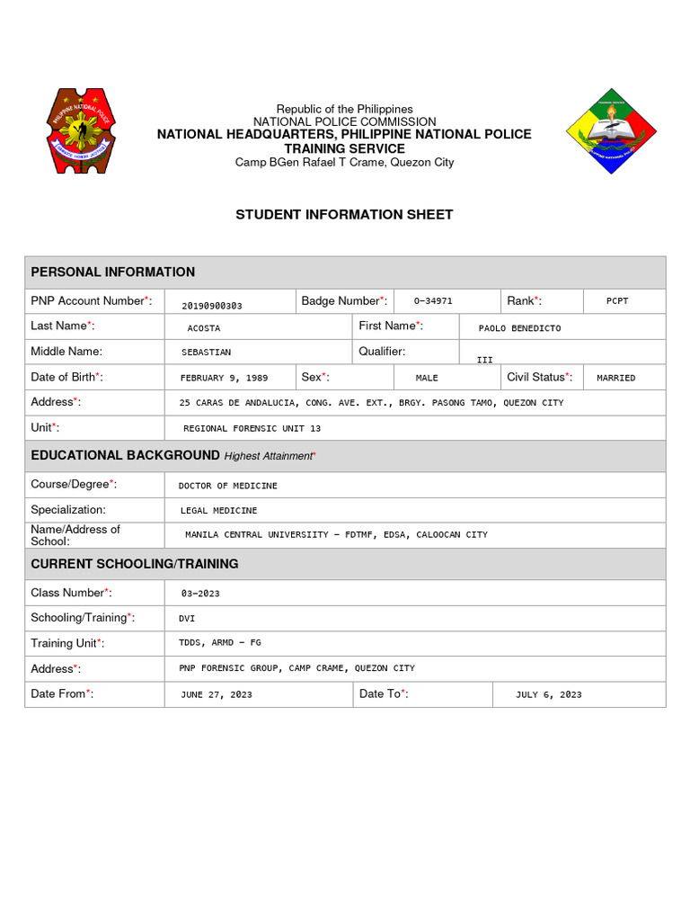 Student Information Sheet | PDF
