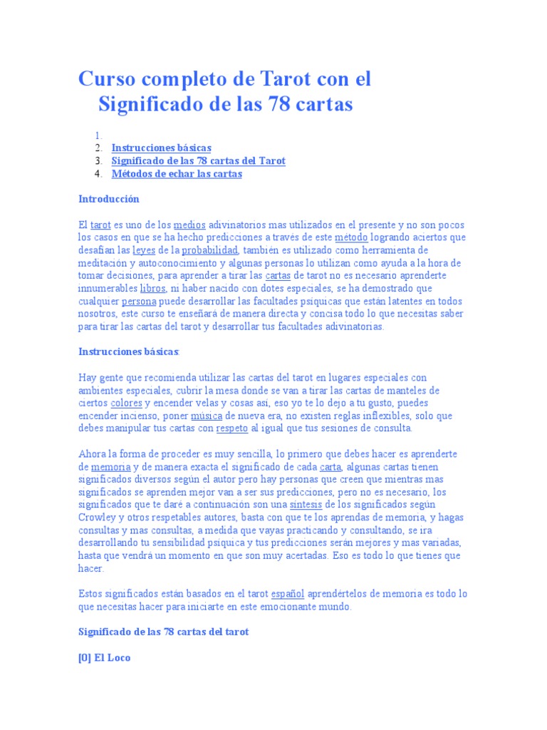 Curso Completo de Tarot Con El Significado de Las 78 Cartas | PDF ...