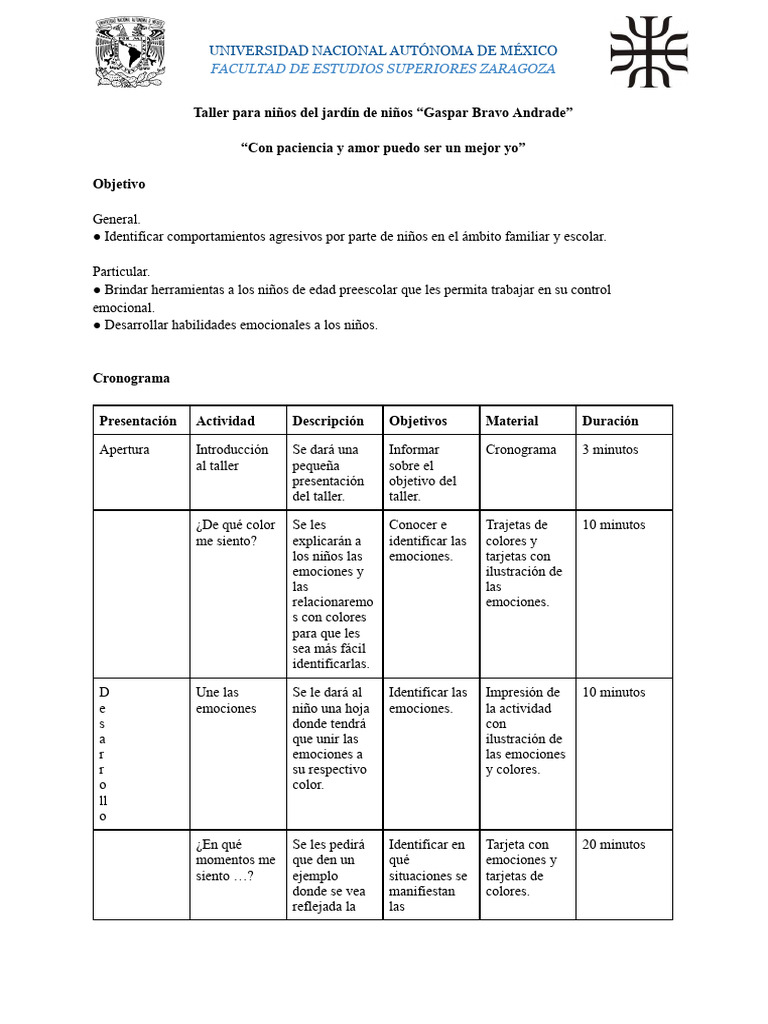 Taller de Control Emocional Infantil | PDF | Las emociones | Conceptos ...