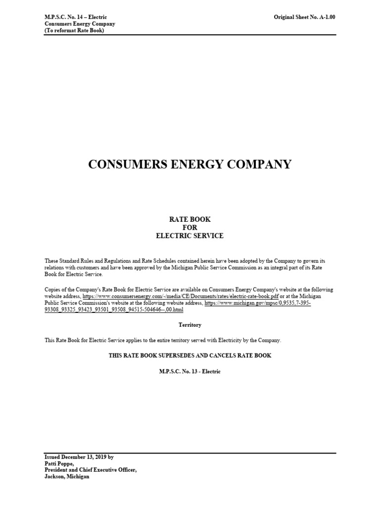 Consumers Energy Electric Rate Book | PDF | Distributed Generation ...