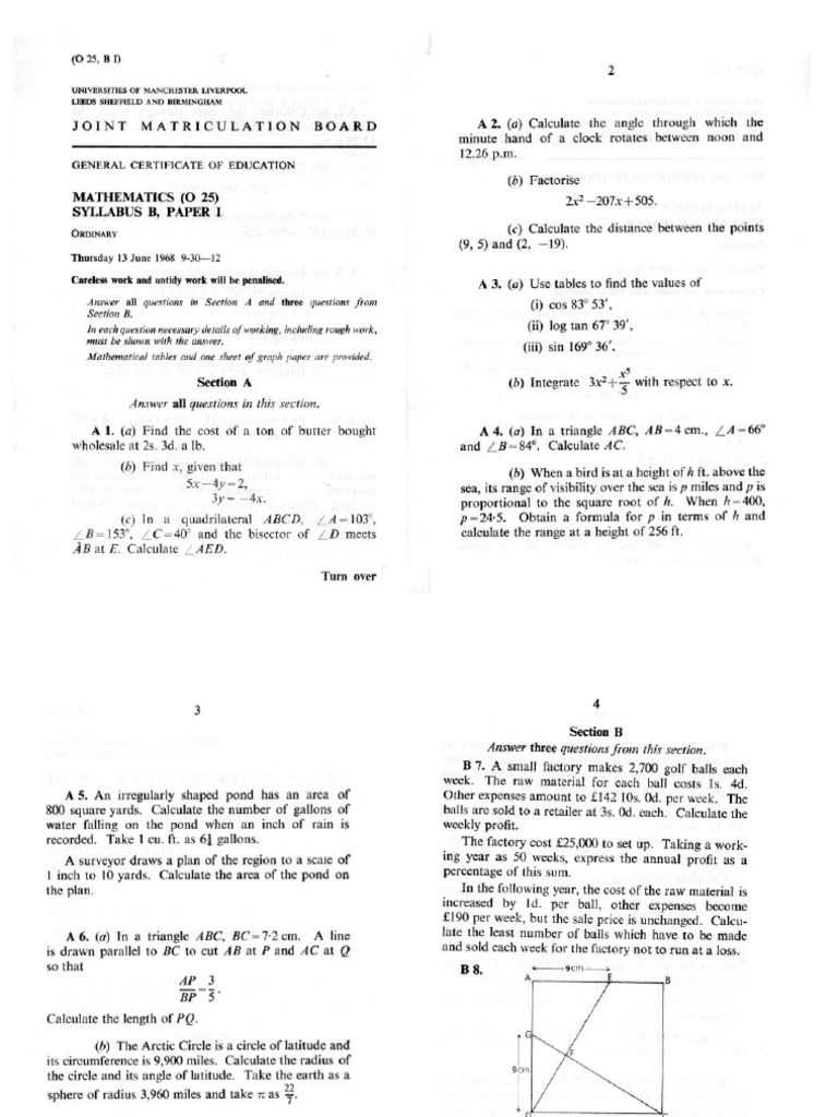 1968 O Level Maths Paper 1