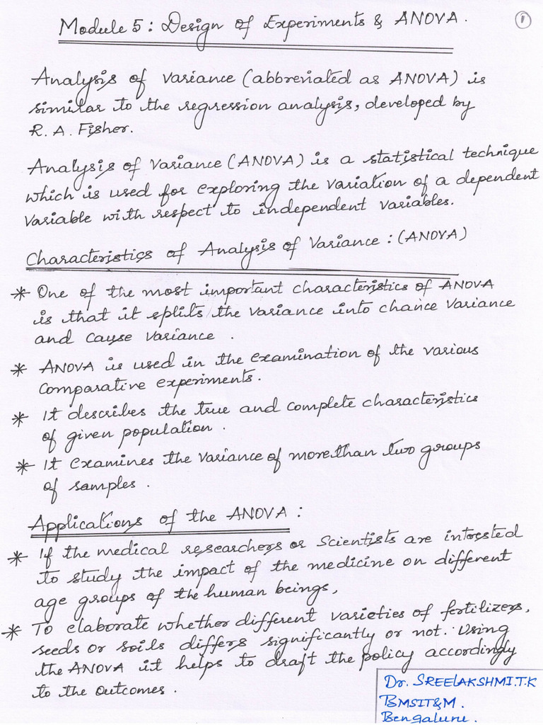 Bcs301 Module 5 Designs Of Experiments And Anova Pdf