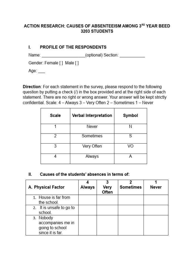 Causes of Absenteeism in BEED Students | PDF | Psychology | Behavioural ...