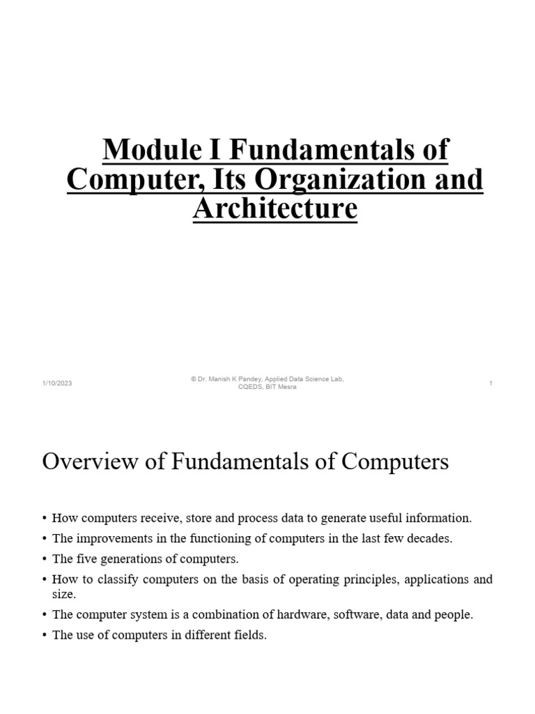 Module 1 Fundamentals of Computers, Its Organization and Architecture ...