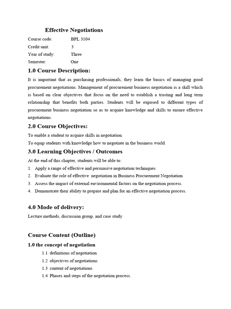 Effective Negotiation. | PDF | Negotiation | Procurement