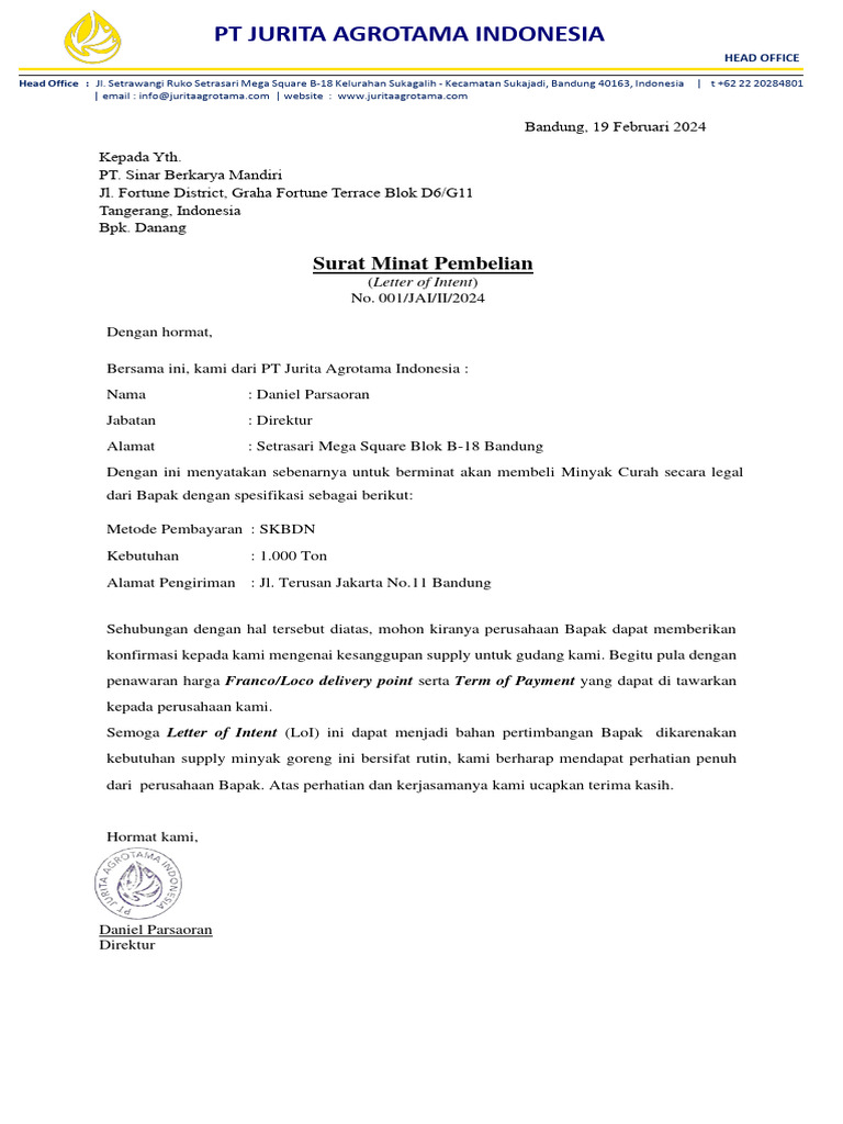 Contoh LOI | PDF