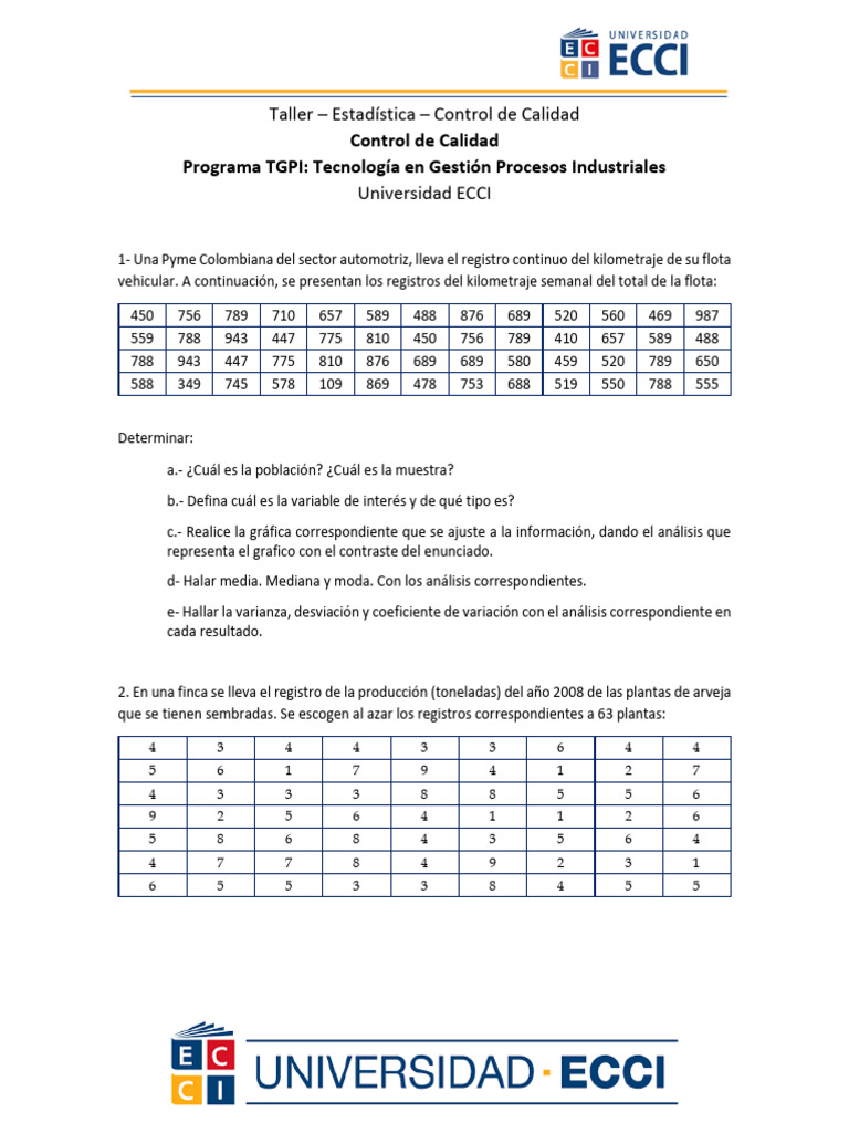 Taller de Estadística en Control de Calidad | PDF | Diferencia | Análisis