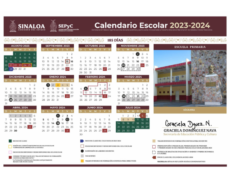 Calendario Escolar 20232024 Sinaloa PDF