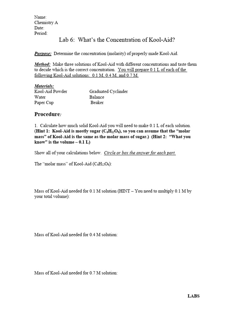 3 8 Lab Kool Aid Lab PDF Density Concentration