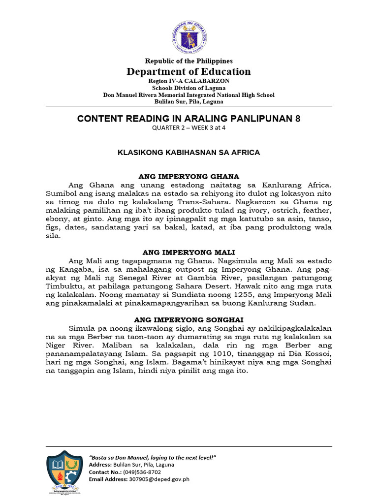 Content Reading in AP Week 3 q2 | PDF
