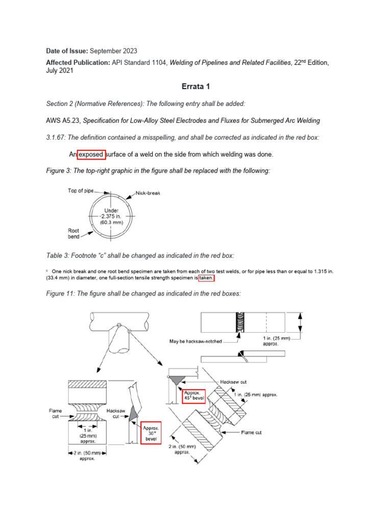 Errata 1 Welding of Pipelines and Related Facilities, 22 PDF