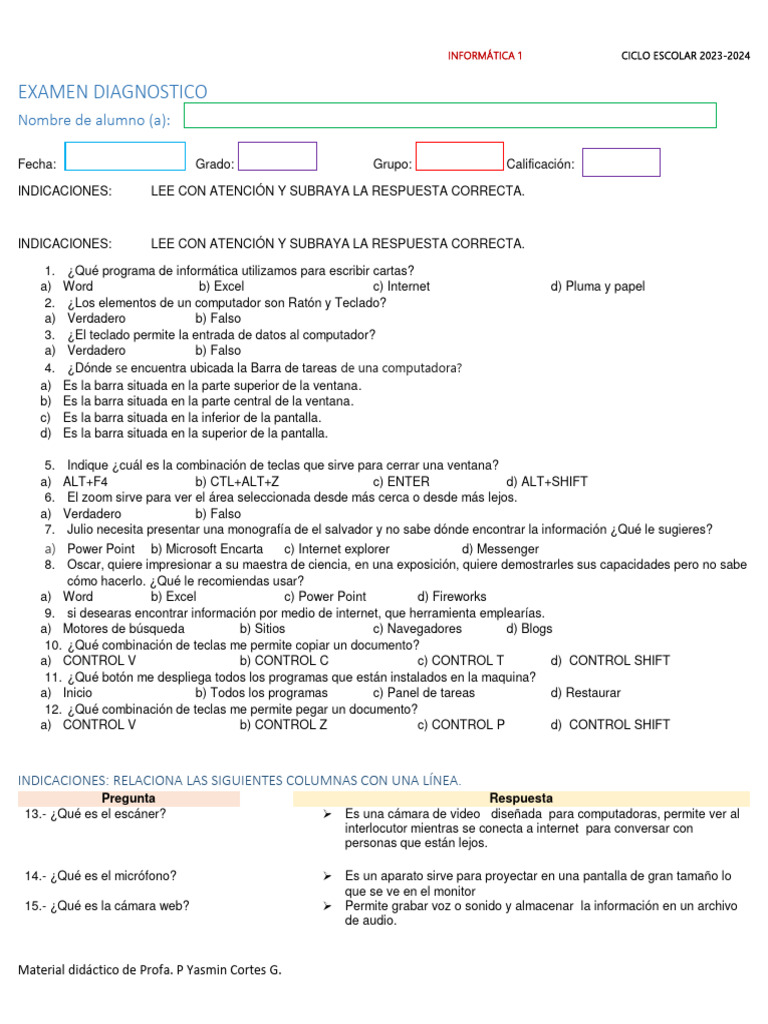 Tec 1 Examen Diagnostico 2021-2022 | PDF | Tecnología de información y
