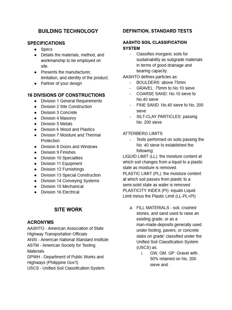 Building Technology Specifications Guide | PDF | Civil Engineering ...